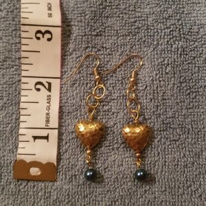 Gold tone Heart Dangle Earrings